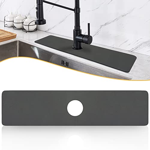 Faucet Mat for Kitchen Sink, 24 inch Long Faucet Drip Catcher, Cut to Fit Kitchen Sink Mat for Faucet, Sink Splash Guard with Super Absorbent Diatomite Fast Drying Mat 24''x5.5'' (Gray, 1 Pack)
