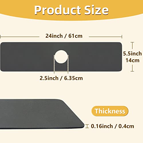 Faucet Mat for Kitchen Sink, 24 inch Long Faucet Drip Catcher, Cut to Fit Kitchen Sink Mat for Faucet, Sink Splash Guard with Super Absorbent Diatomite Fast Drying Mat 24''x5.5'' (Gray, 1 Pack)