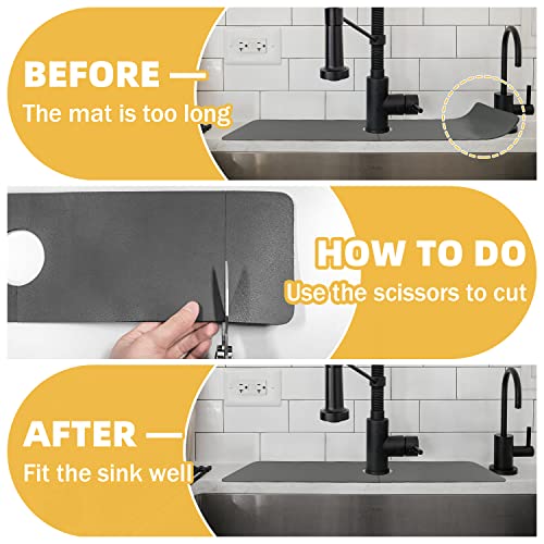 Faucet Mat for Kitchen Sink, 24 inch Long Faucet Drip Catcher, Cut to Fit Kitchen Sink Mat for Faucet, Sink Splash Guard with Super Absorbent Diatomite Fast Drying Mat 24''x5.5'' (Gray, 1 Pack)