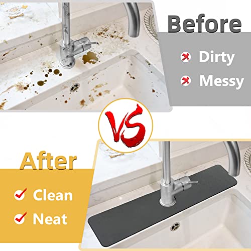 Faucet Mat for Kitchen Sink, 24 inch Long Faucet Drip Catcher, Cut to Fit Kitchen Sink Mat for Faucet, Sink Splash Guard with Super Absorbent Diatomite Fast Drying Mat 24''x5.5'' (Gray, 1 Pack)