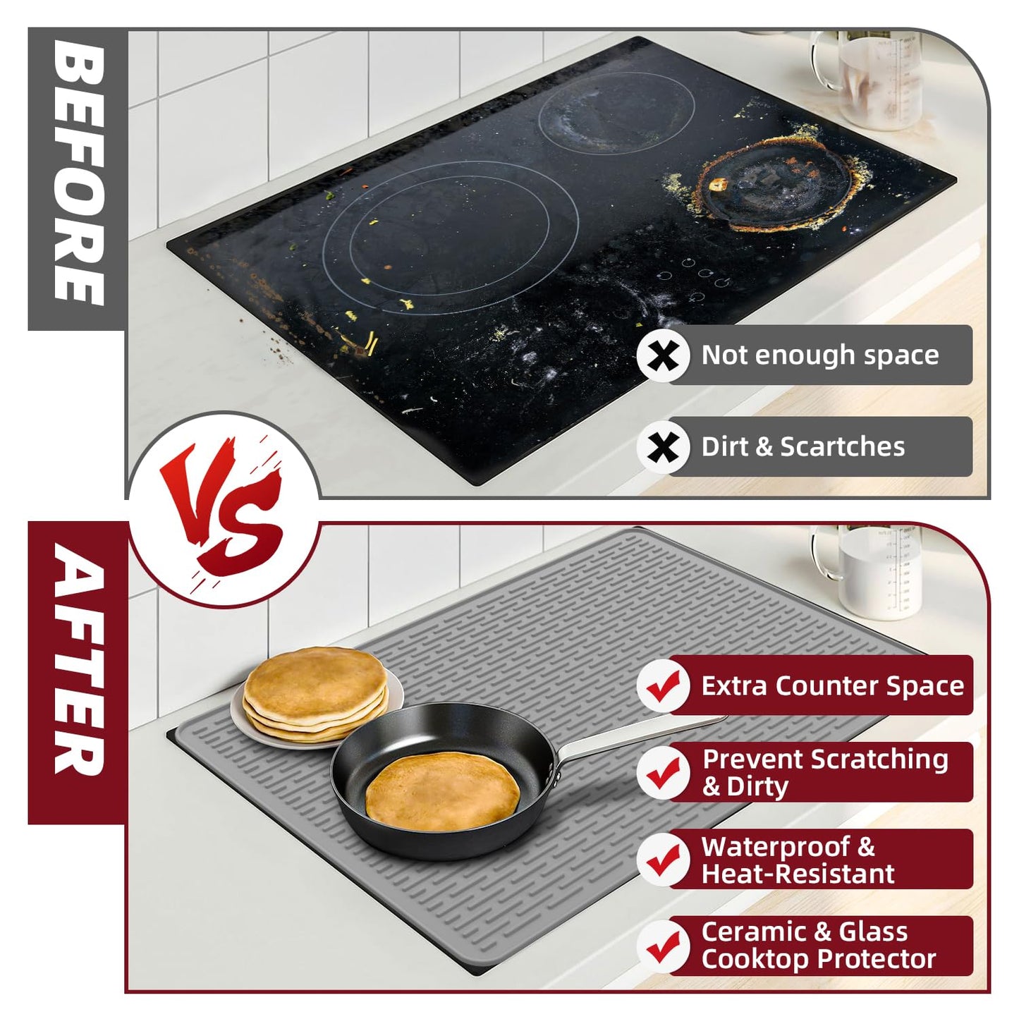 LOPNUR Silicone Electric Stove Cover for Stove Top, 28"x20" Glass Top Stove Cover Protector for Electric Stove, Induction Cooktop Protector Mat, Non-Slip Heat Resistant Oven Top Cover